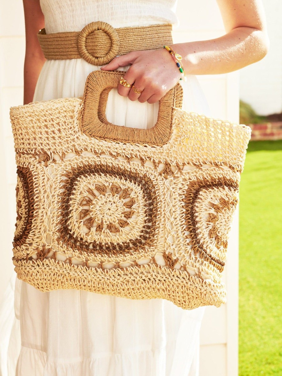 Women Esther & Co Bags | Rylan Crochet Straw Handbag-Tan