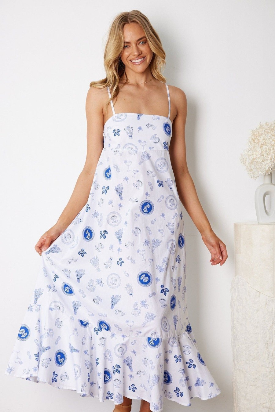 Women Esther & Co Dresses | Caysha Dress-Blue Print