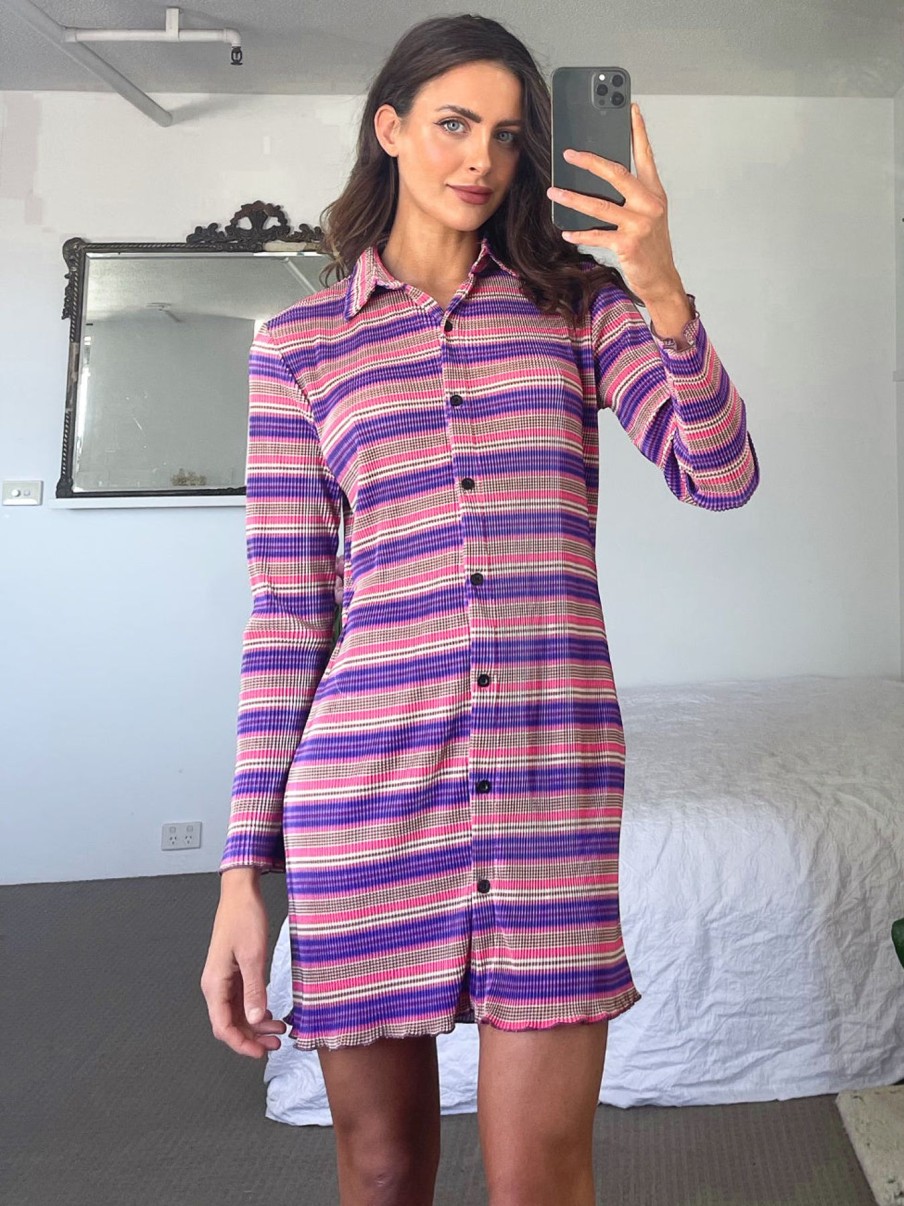 Women Esther & Co Dresses | Callidora Dress-Purple Stripe