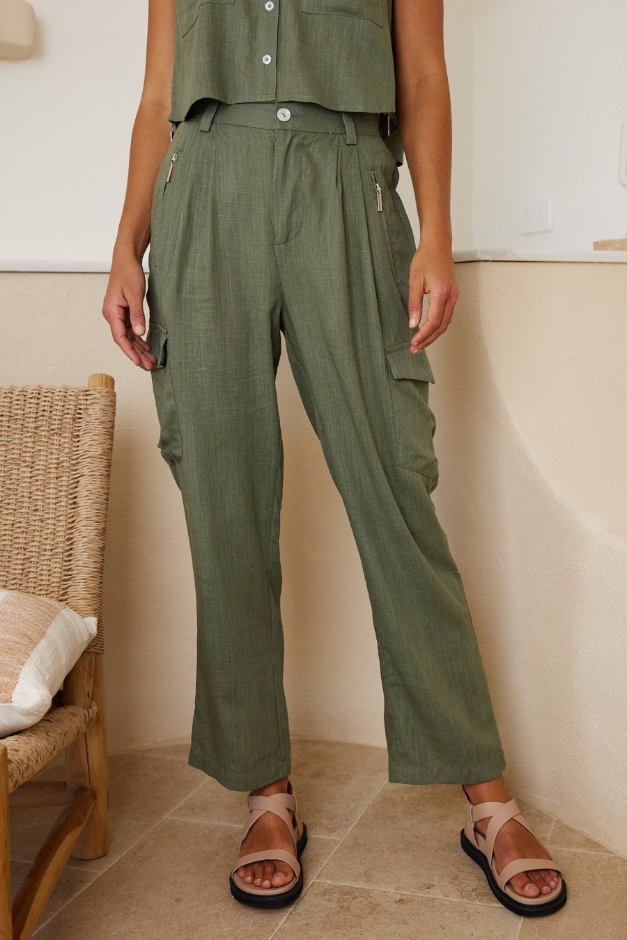 Women Esther & Co Bottoms | Casandra Pants-Khaki