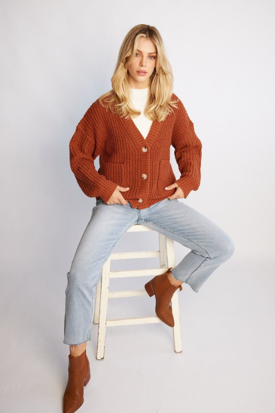 Women Esther & Co Jumpers & Sweaters | Cadell Cardigan-Rust