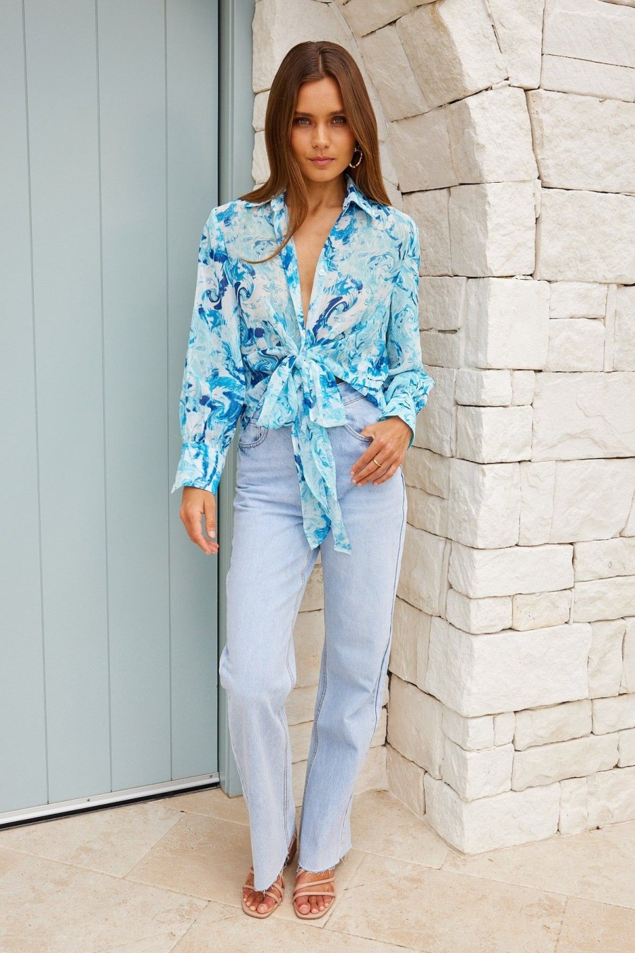 Women Esther & Co Tops | Joelinne Blouse-Blue Marble