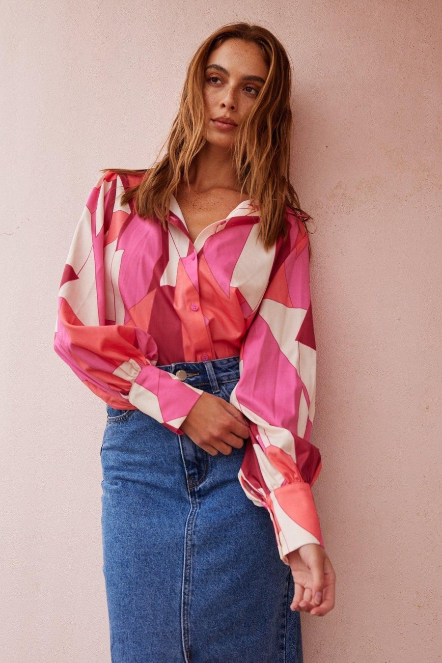 Women Esther & Co Tops | Arlene Shirt-Pink Print