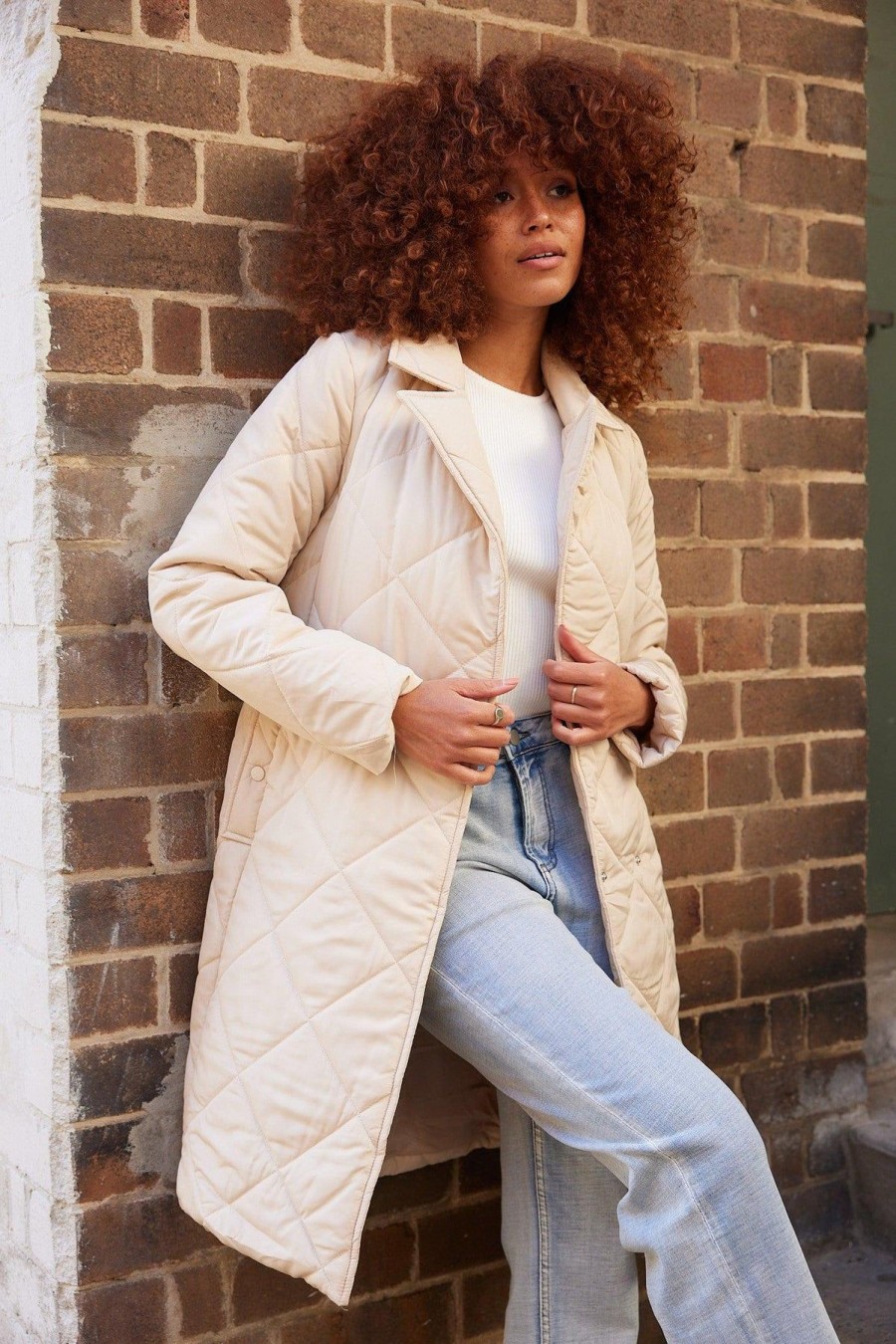 Women Esther & Co Jackets & Coats | Mirka Puffer Jacket-Beige