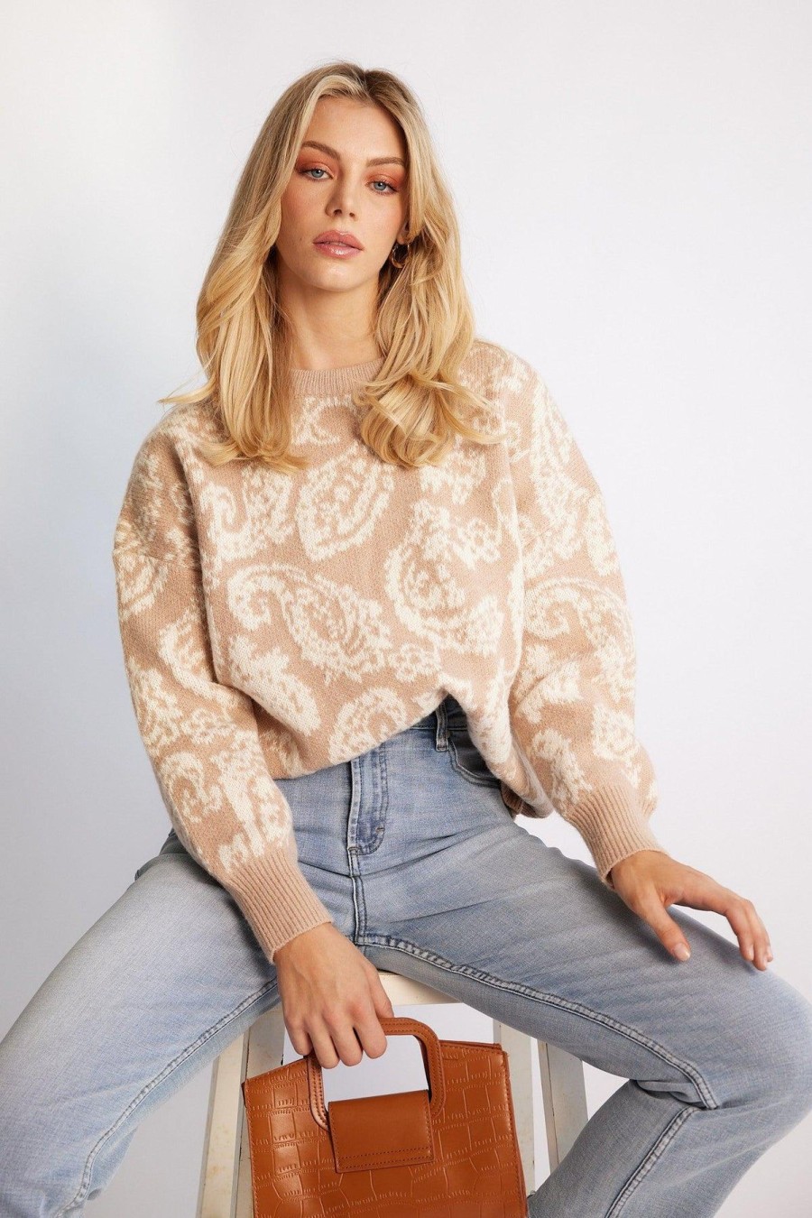 Women Esther & Co Jumpers & Sweaters | Chaya Knit-Beige Print