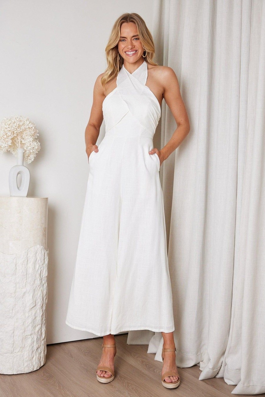 Women Esther & Co Rompers & Jumpsuits | Giane Jumpsuit-White