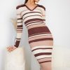 Women Esther & Co Dresses | Denese Knit Dress-Chocolate Stripe