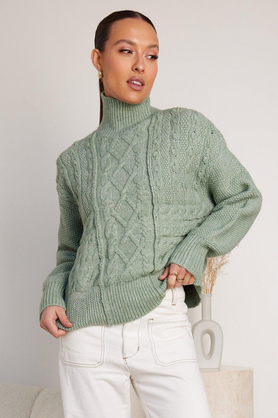 Women Esther & Co Jumpers & Sweaters | Kumi Knit-Green