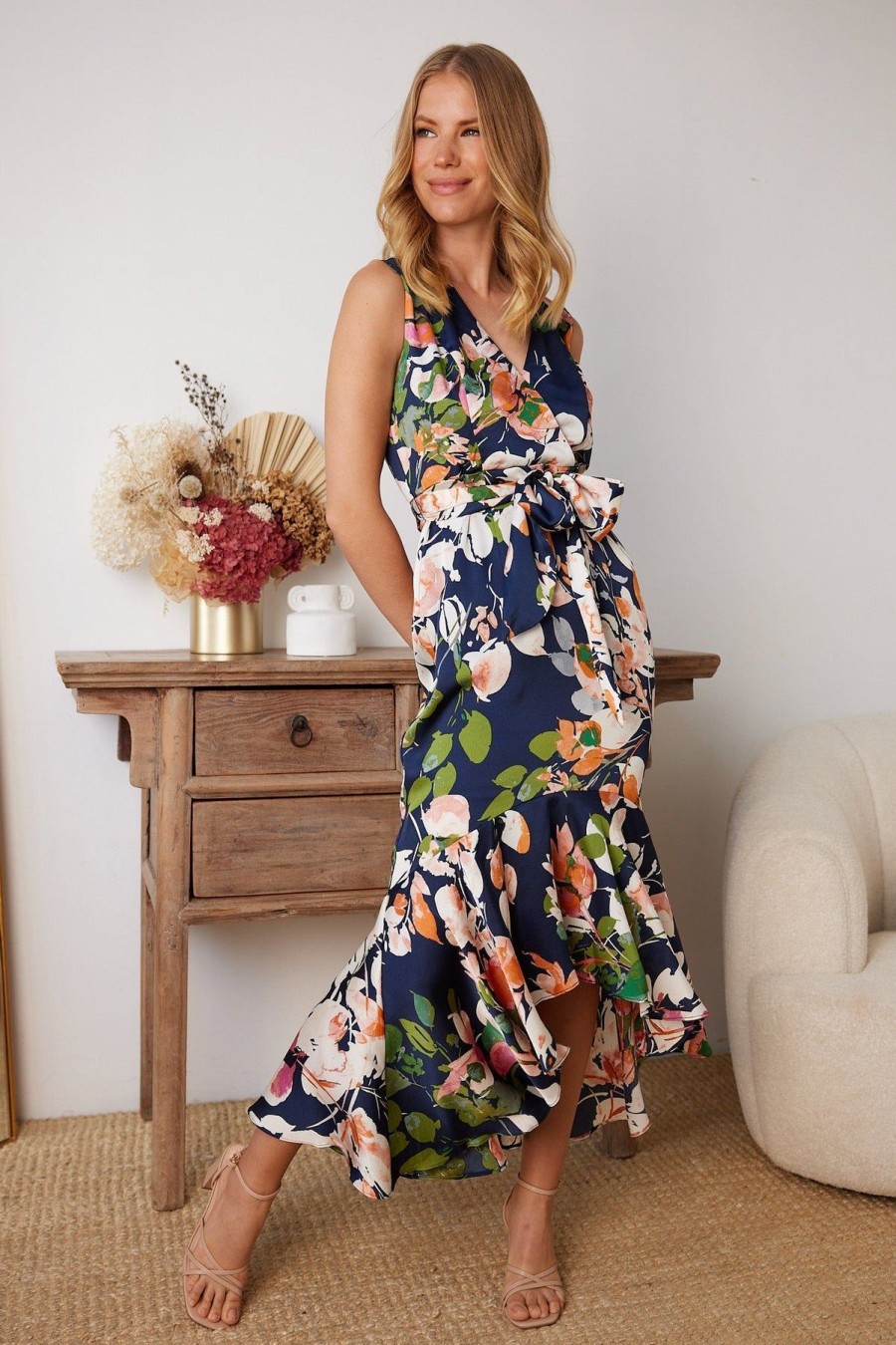 Women Esther & Co Dresses | Theresa Dress-Navy Floral