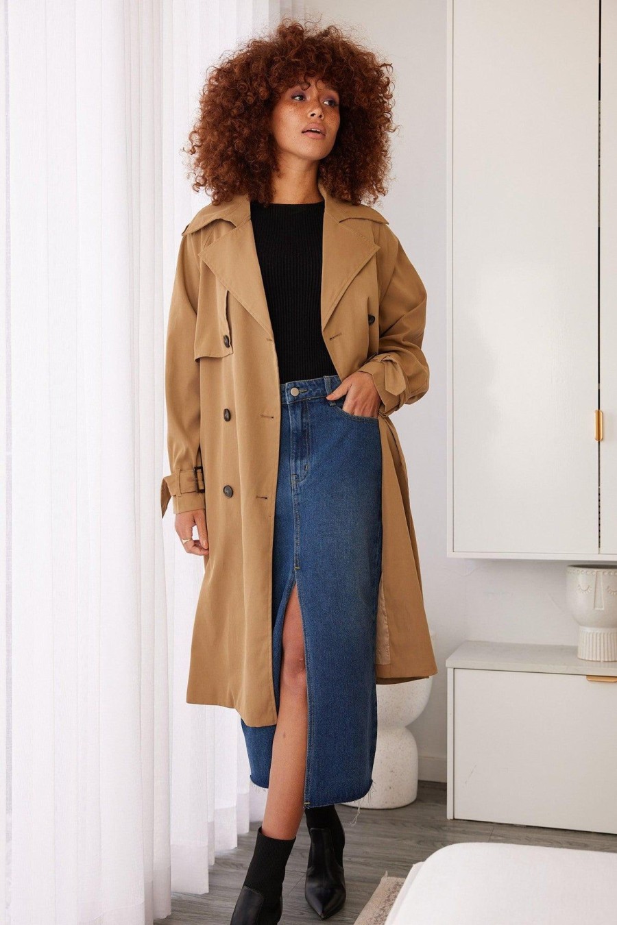 Women Esther & Co Jackets & Coats | Dahrah Trench Coat-Camel