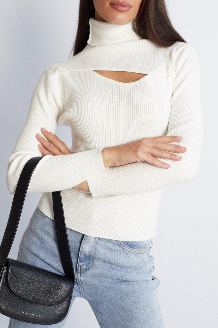 Women Esther & Co Jumpers & Sweaters | Keiran Knit Top-White