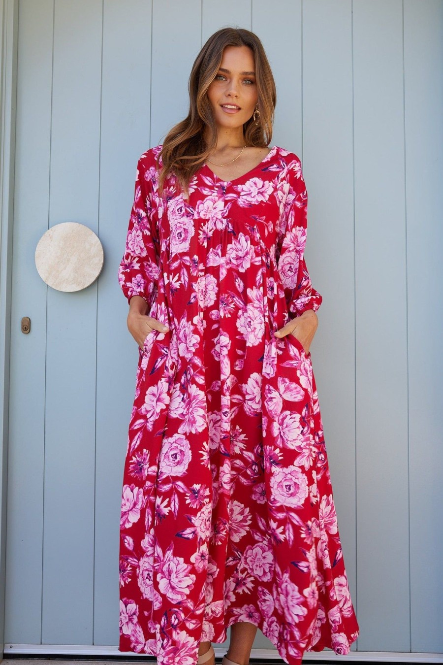 Women Esther & Co Dresses | Samarra Dress-Red Floral