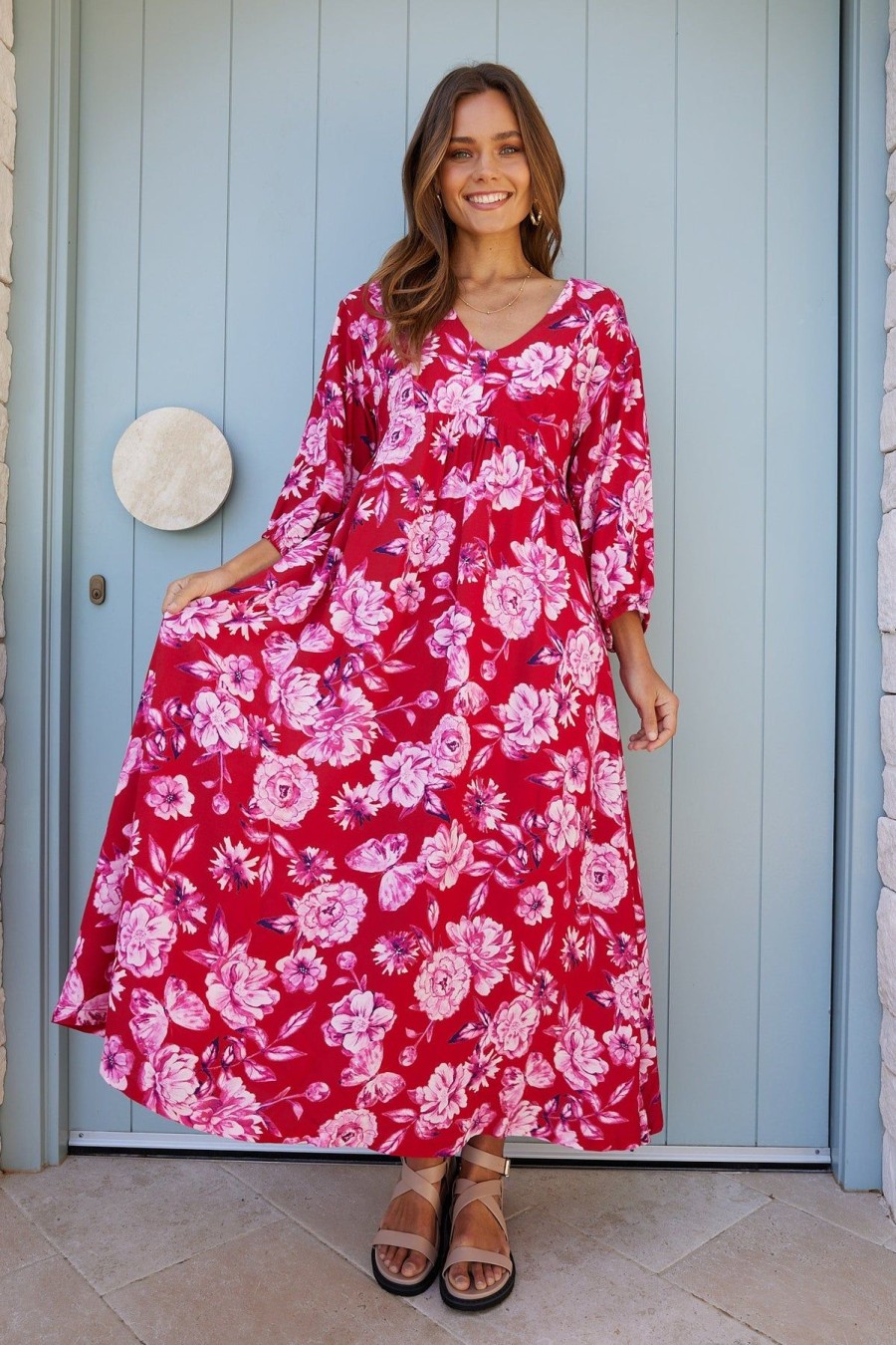 Women Esther & Co Dresses | Samarra Dress-Red Floral