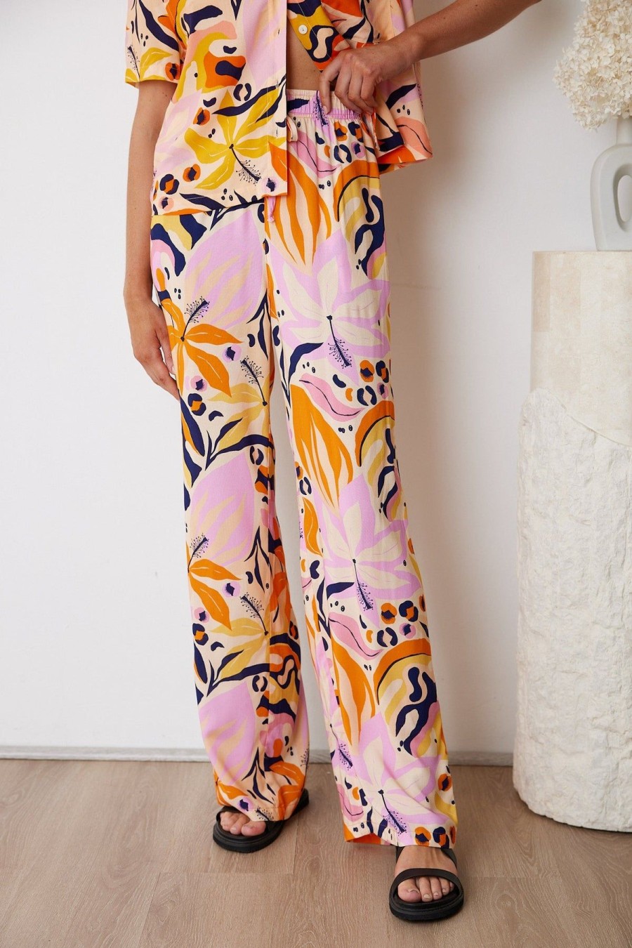 Women Esther & Co Bottoms | Anahora Pants-Orange Print