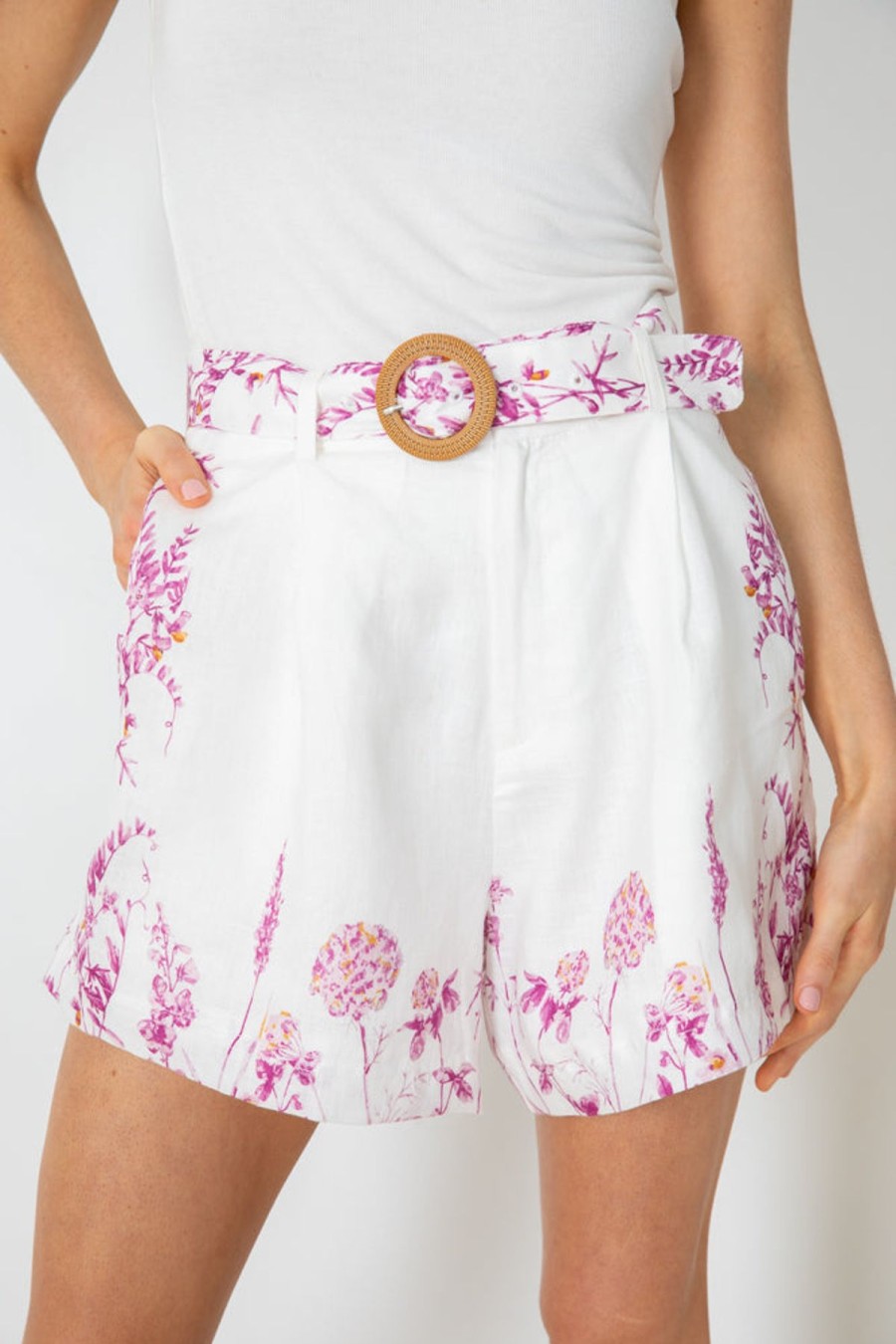 Women Esther & Co Bottoms | Floella Belted Shorts-Pink Print