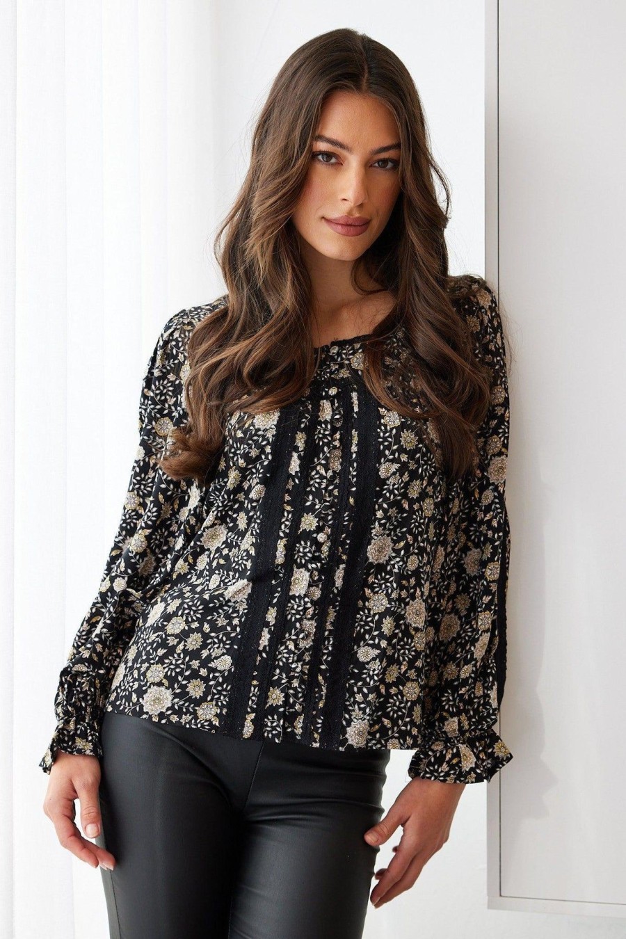 Women Esther & Co Tops | Bretta Blouse-Black Floral