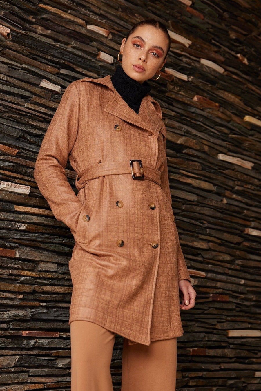 Women Esther & Co Jackets & Coats | Madox Coat-Camel Print