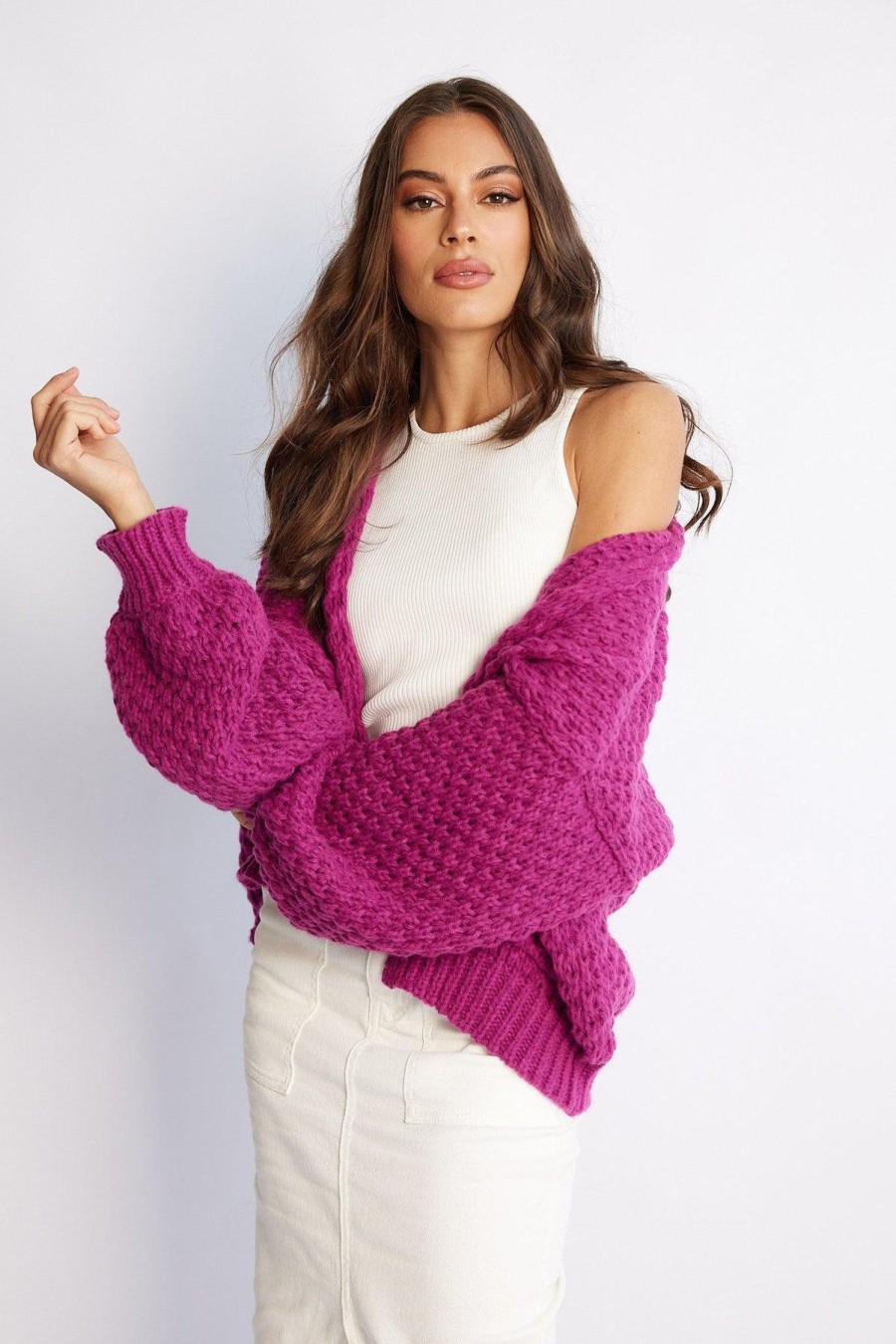 Women Esther & Co Jumpers & Sweaters | Dorine Cardigan-Purple