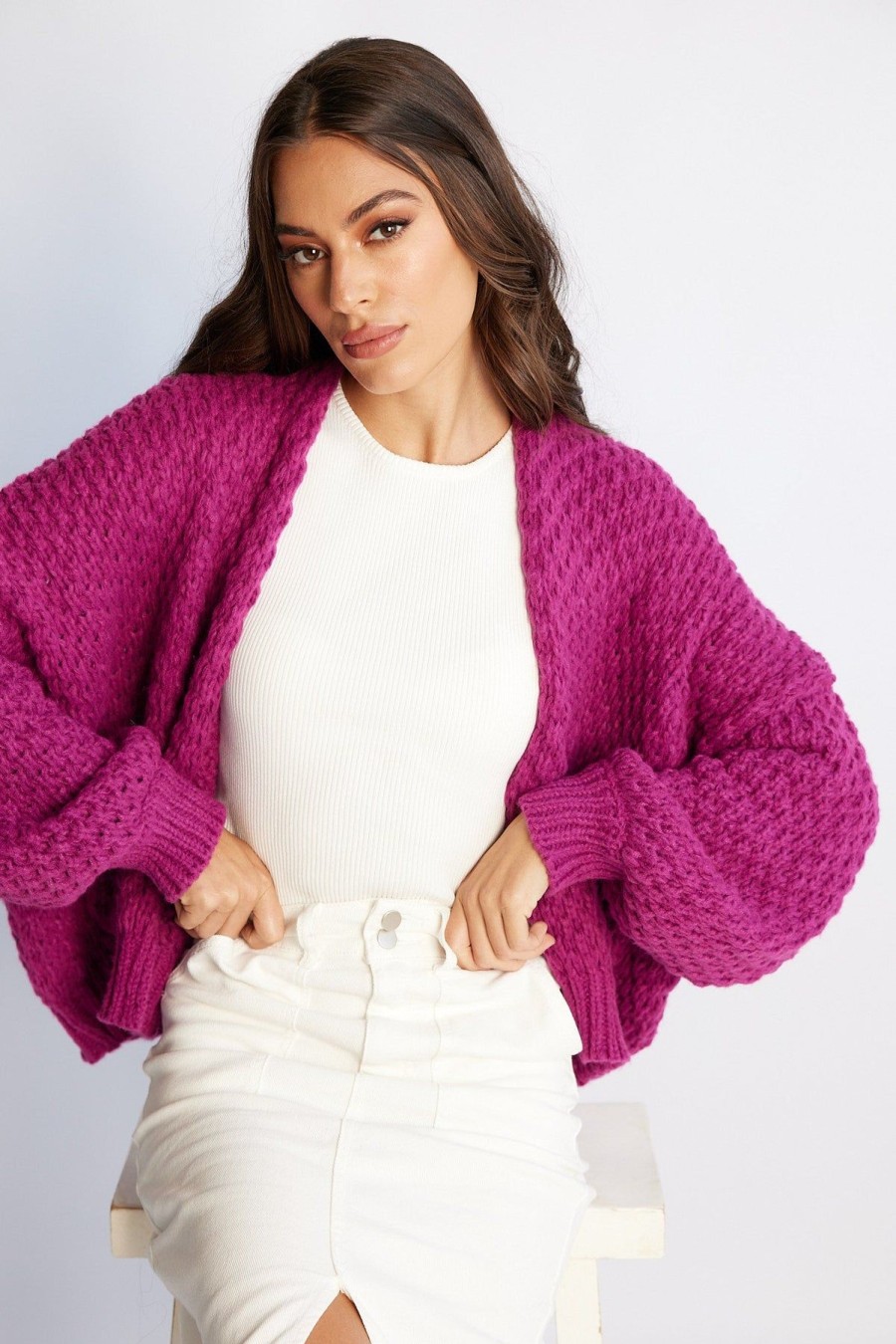 Women Esther & Co Jumpers & Sweaters | Dorine Cardigan-Purple