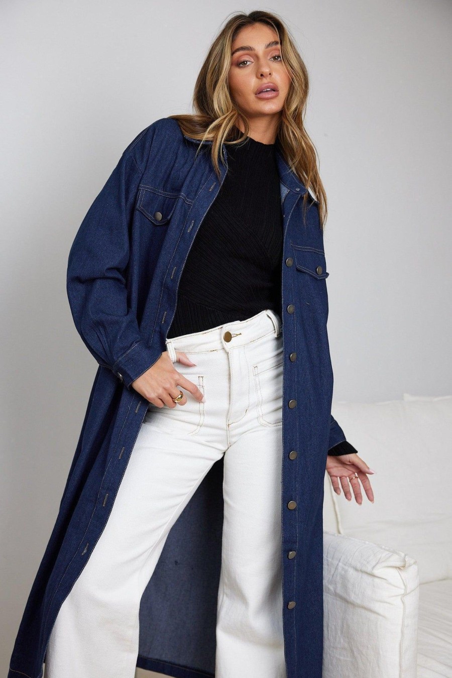 Women Esther & Co Jackets & Coats | Chandry Coat-Blue Denim