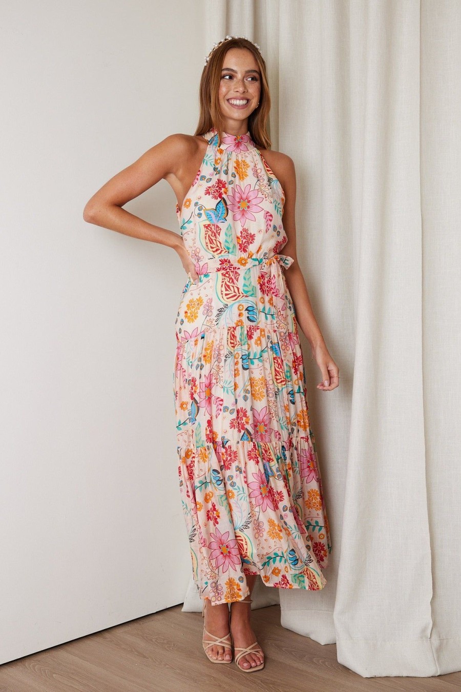 Women Esther & Co Dresses | Tobi Dress-Beige Floral