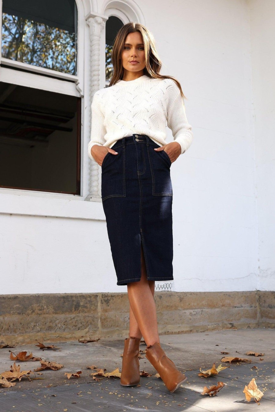 Women Esther & Co Bottoms | Caristona Skirt-Indigo Denim