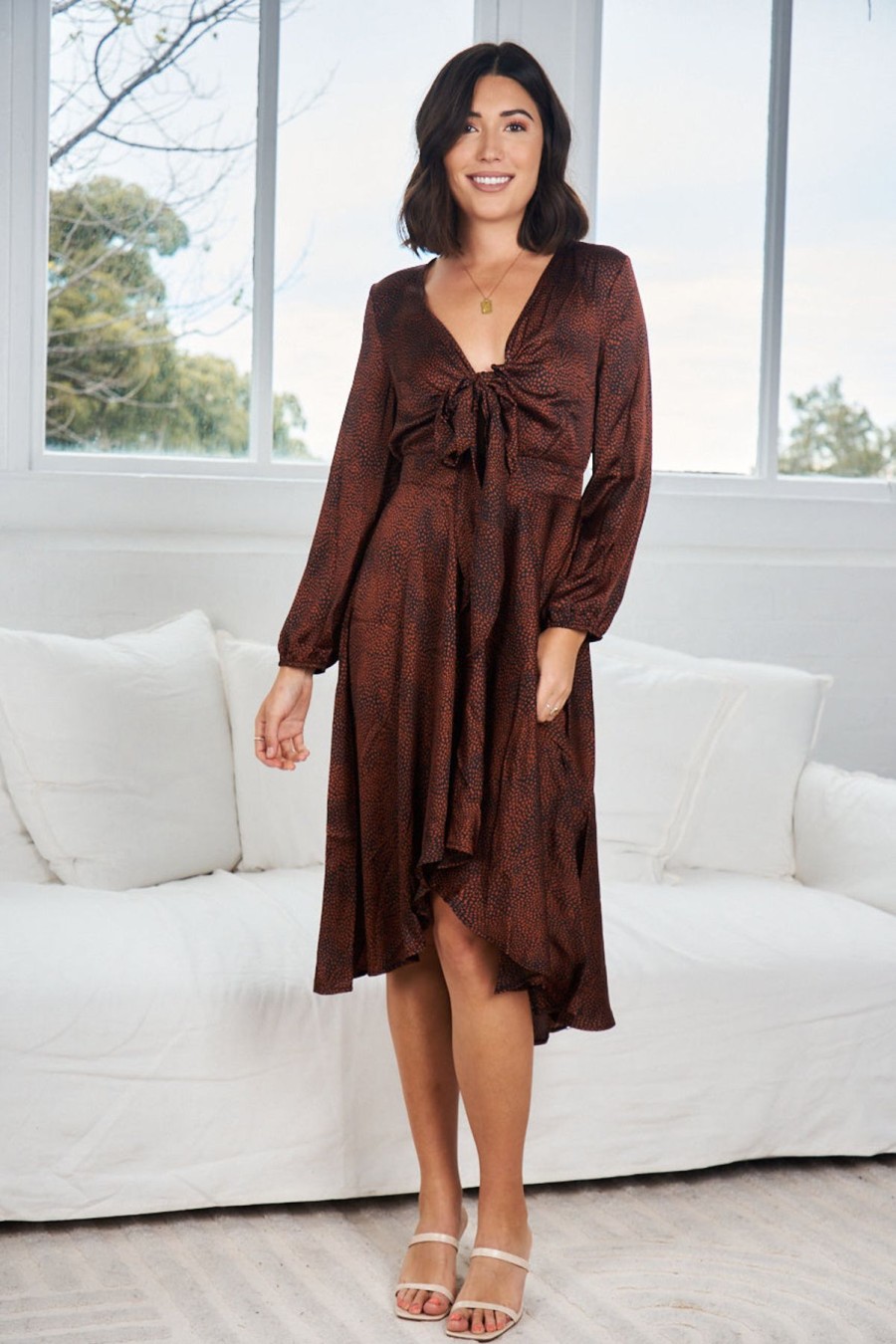 Women Esther & Co Dresses | Bryleigh Dress-Bronze Print