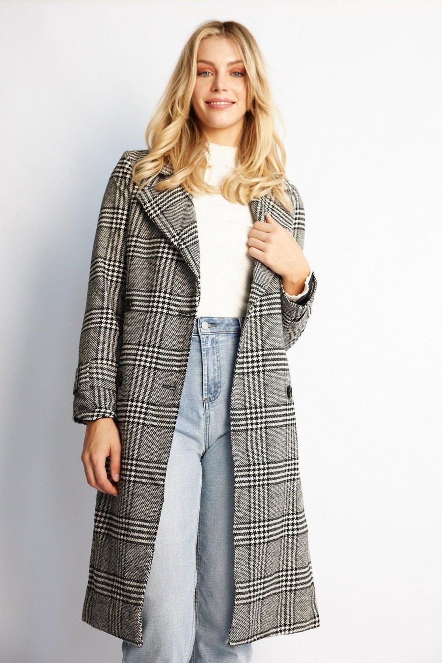 Women Esther & Co Jackets & Coats | Shanice Coat-Grey Check