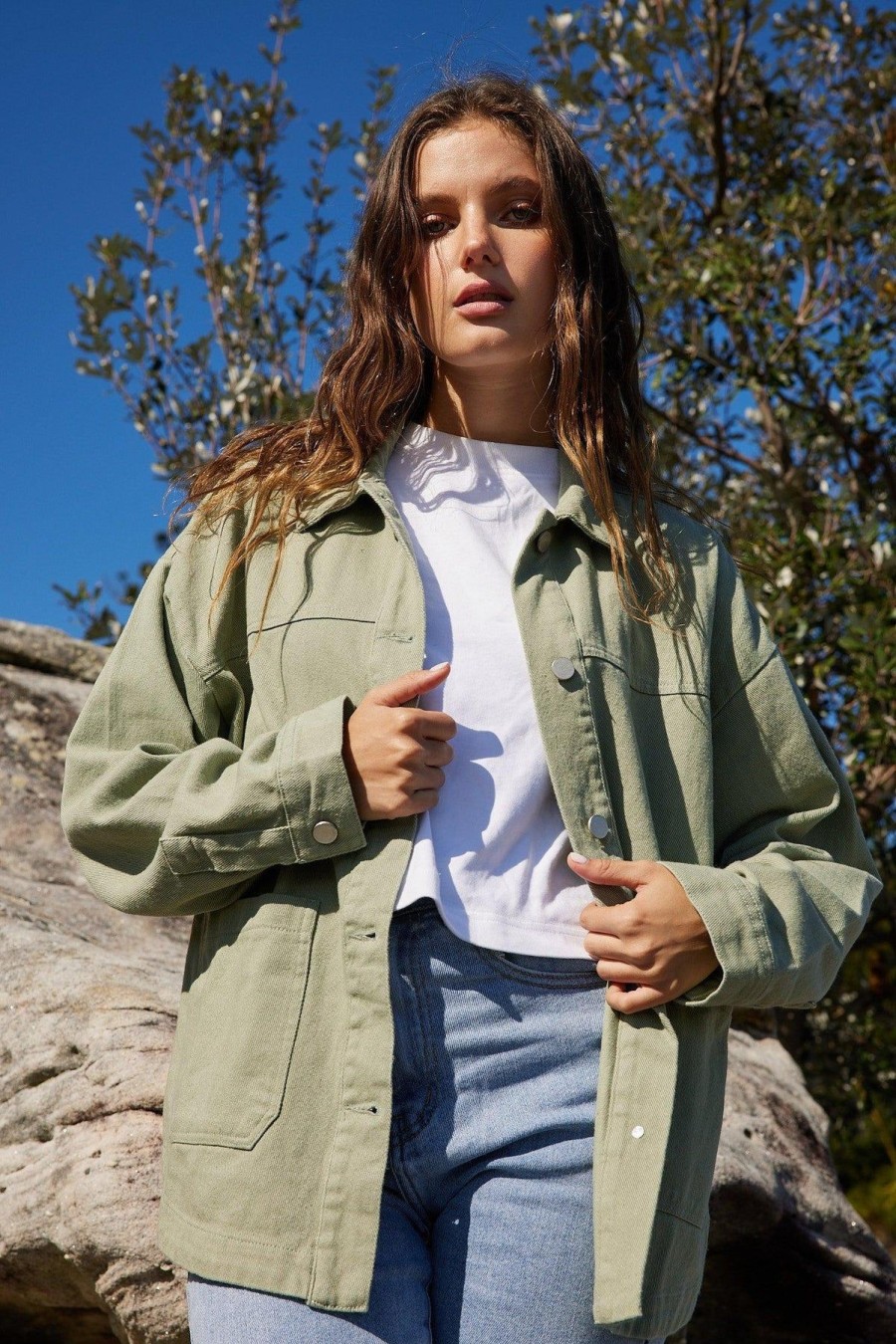 Women Esther & Co Jackets & Coats | Maira Jacket-Khaki