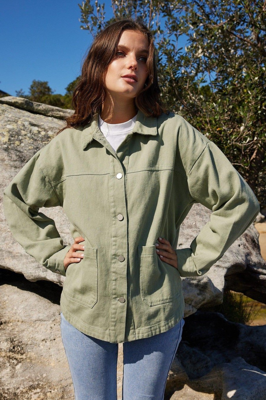 Women Esther & Co Jackets & Coats | Maira Jacket-Khaki