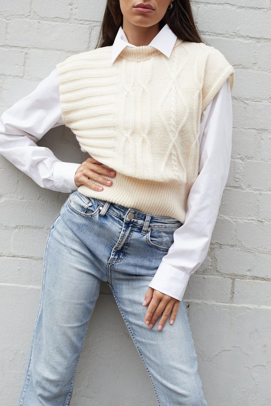 Women Esther & Co Jumpers & Sweaters | Vanya Knit Top-Cream