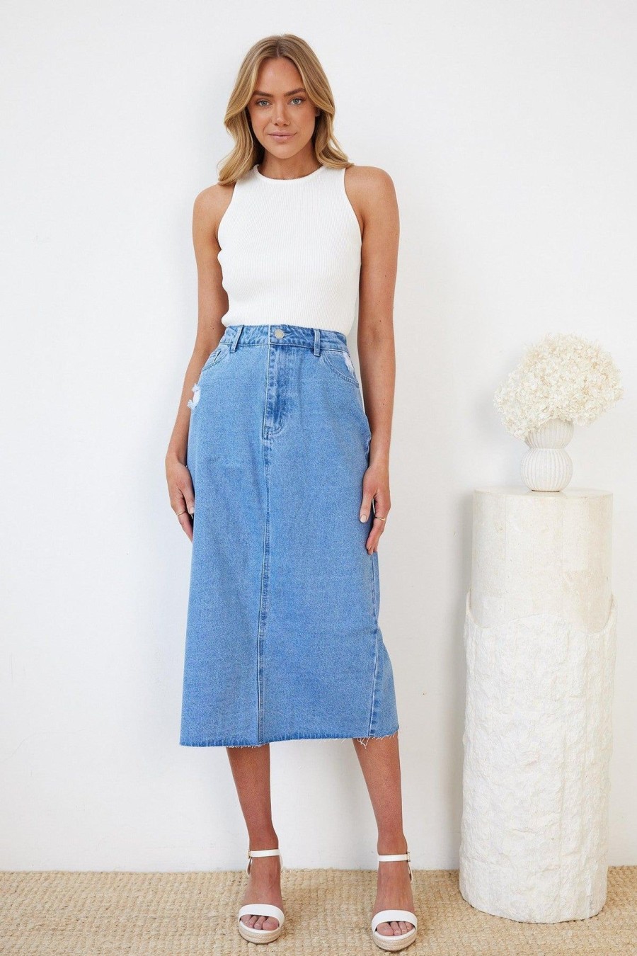 Women Esther & Co Bottoms | Artie Skirt-Mid Blue