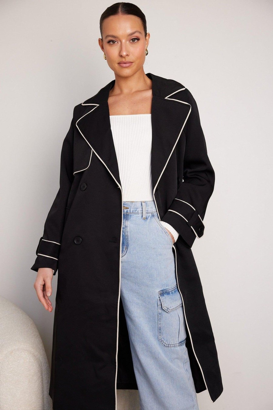 Women Esther & Co Jackets & Coats | Sebasta Trench Coat-Black Multi