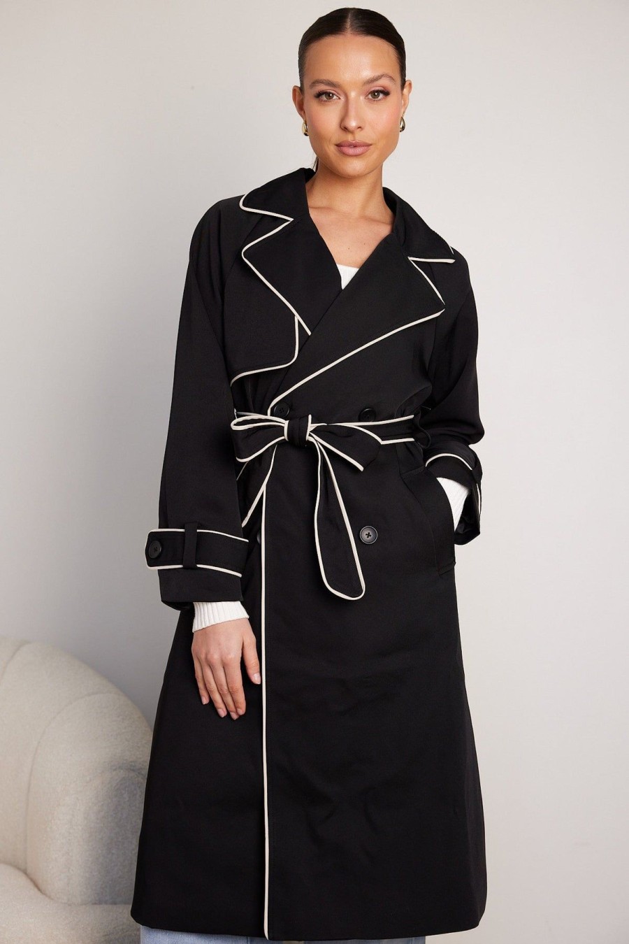 Women Esther & Co Jackets & Coats | Sebasta Trench Coat-Black Multi