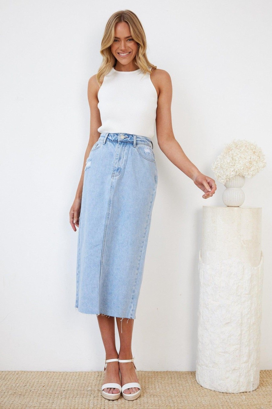 Women Esther & Co Bottoms | Artie Skirt-Light Blue