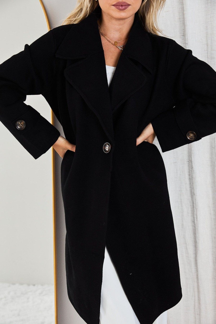 Women Esther & Co Jackets & Coats | Fireplace Coat-Black