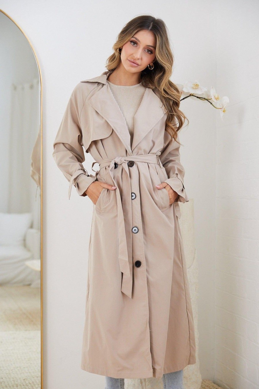 Women Esther & Co Jackets & Coats | Persis Trench Coat-Mocha