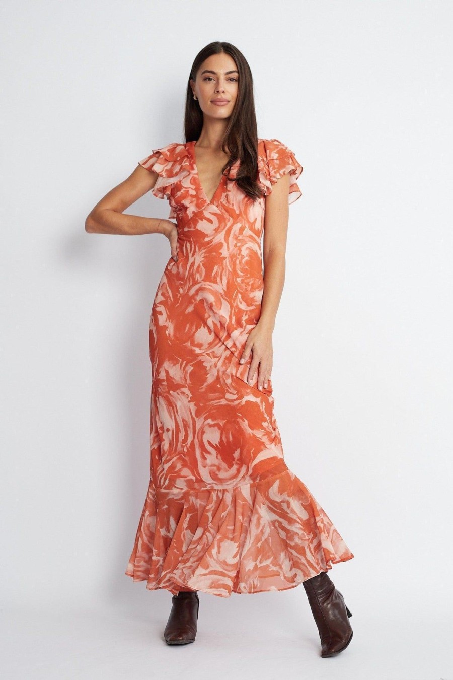 Women Esther & Co Dresses | Zalika Dress-Orange Print