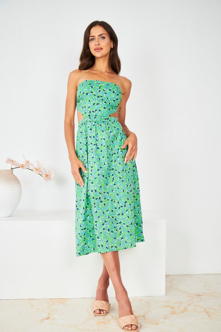 Women Esther & Co Dresses | Recia Dress-Green Print