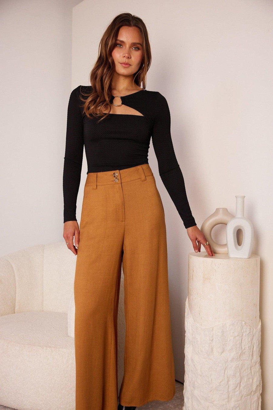 Women Esther & Co Bottoms | Alka Pants-Camel