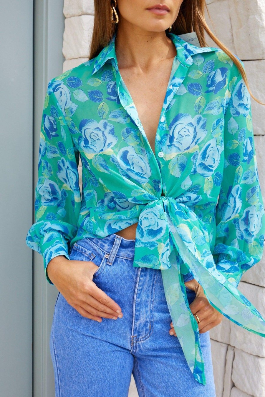 Women Esther & Co Tops | Joelinne Blouse-Green Floral