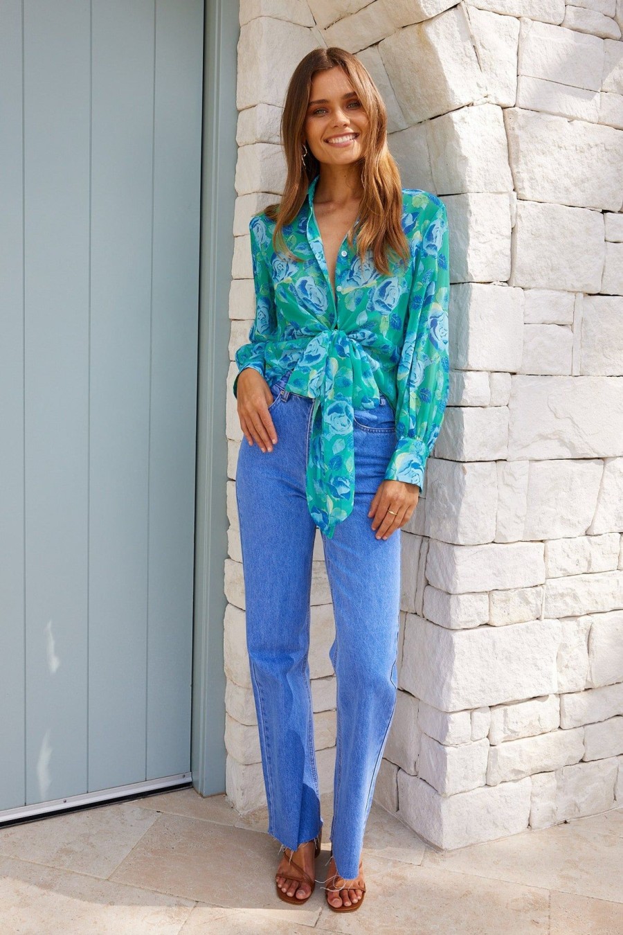 Women Esther & Co Tops | Joelinne Blouse-Green Floral