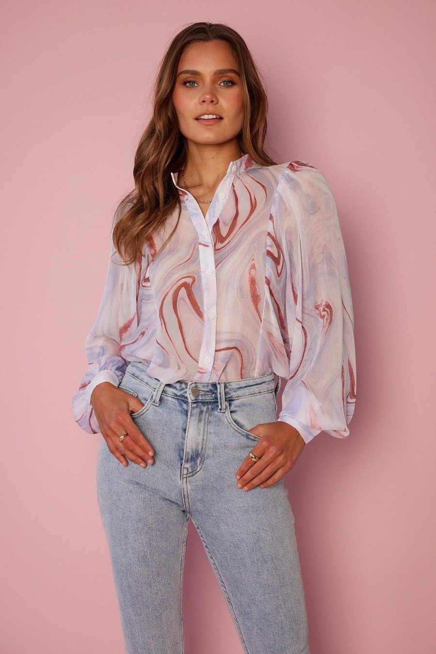 Women Esther & Co Tops | Avelise Shirt-Lilac Print