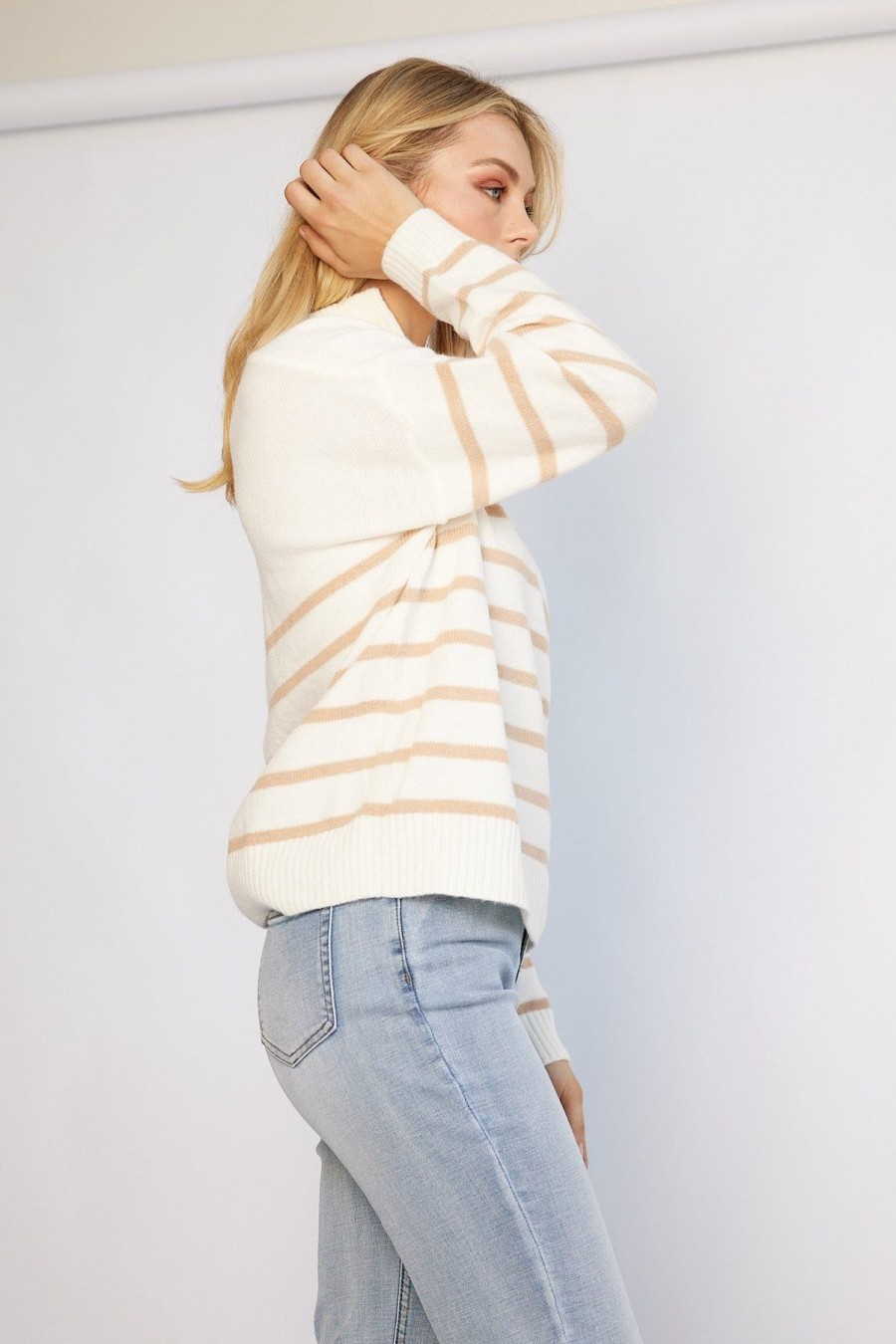 Women Esther & Co Jumpers & Sweaters | Lovell Knit-Camel Stripe