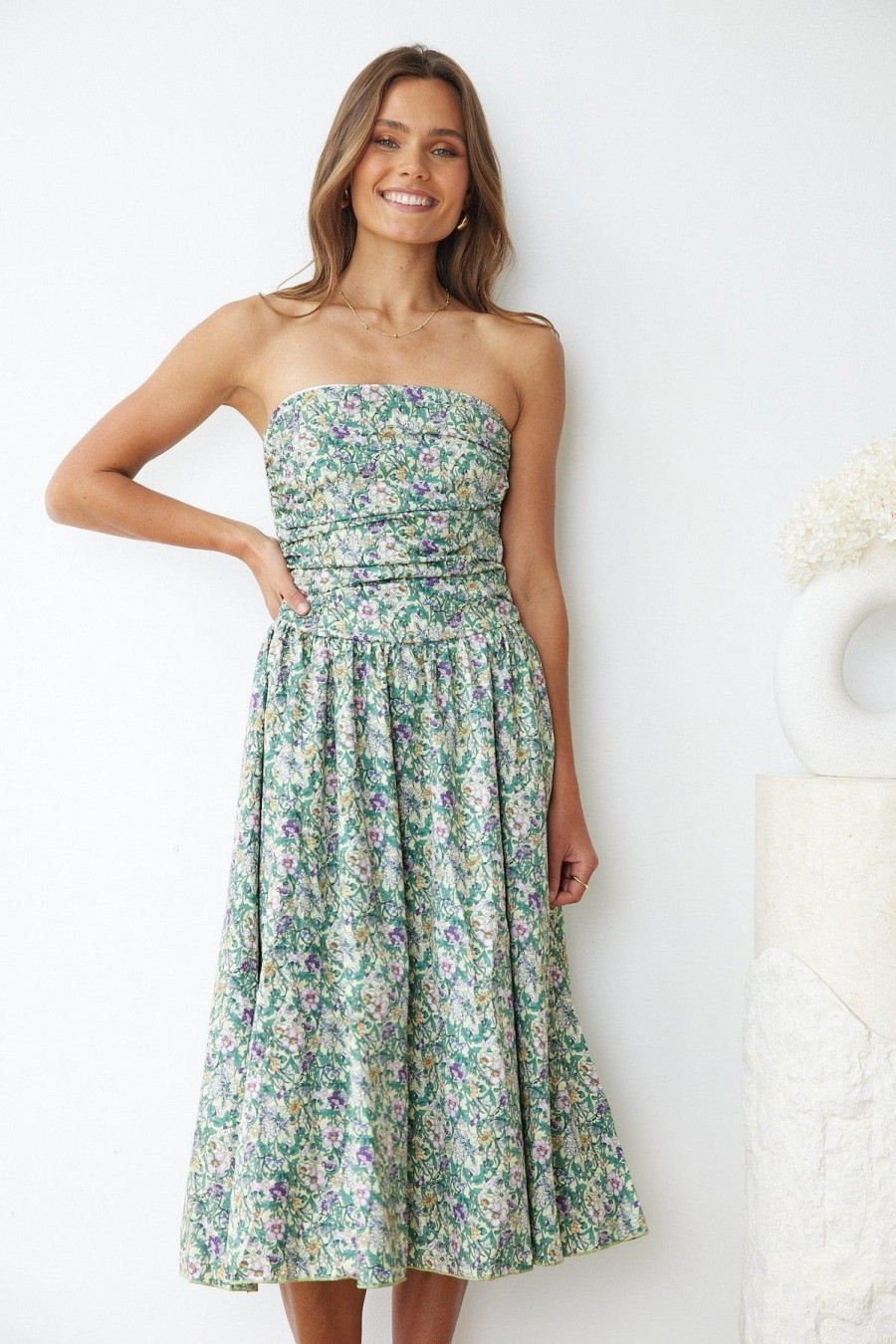 Women Esther & Co Dresses | Agalia Dress-Green Print