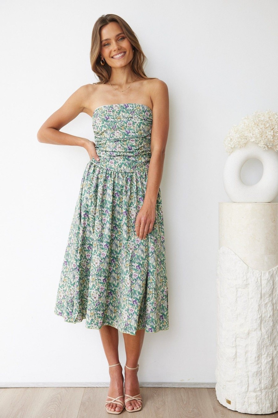 Women Esther & Co Dresses | Agalia Dress-Green Print