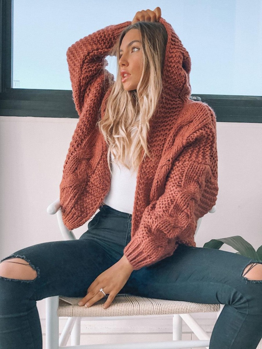 Women Esther & Co Jumpers & Sweaters | Jorja Cardigan-Dark Rust