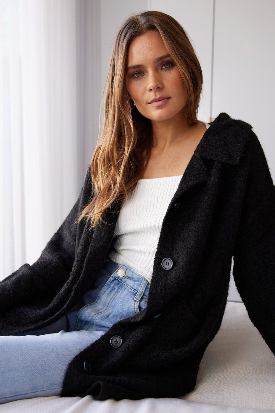 Women Esther & Co Jackets & Coats | Cynthia Coatigan-Black