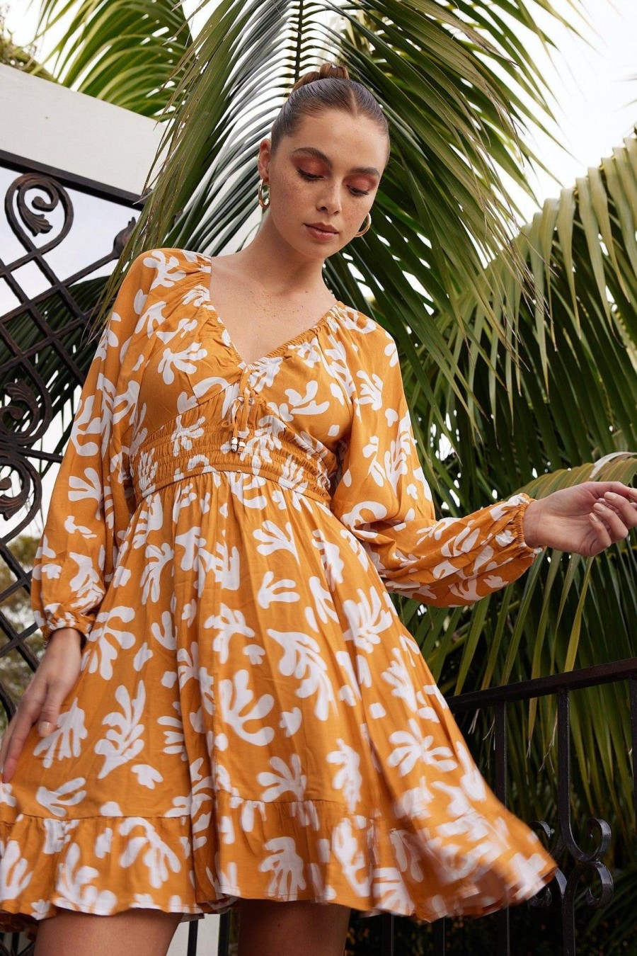 Women Esther & Co Dresses | Vincenza Dress-Mustard Print