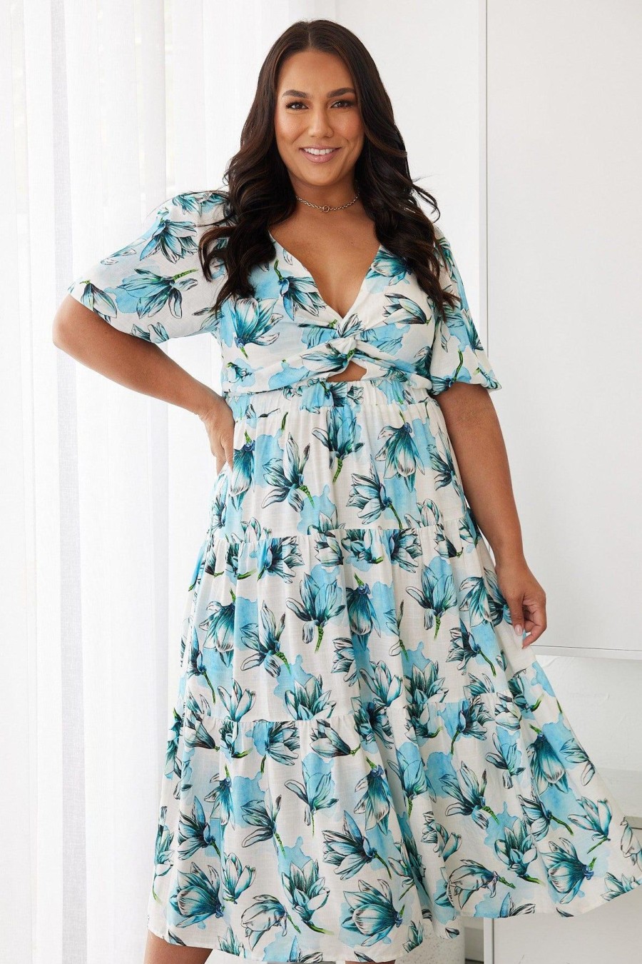 Women Esther & Co Dresses | Ashlan Dress-Blue Floral